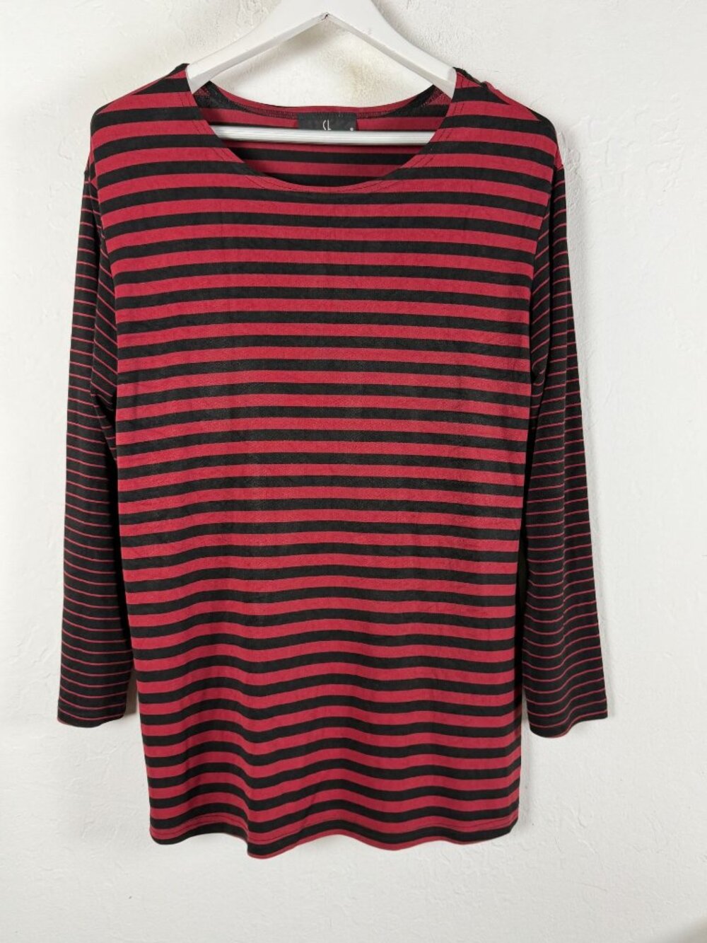 Carole Little Womens Red Black Striped Long Sleeve Tunic Top Large USA Stretch
